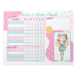 Chore Chart Reward Chart for Daily Routine Girl No Anteckningsblock