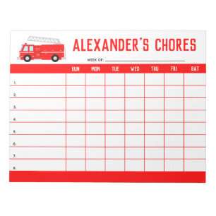 Chore-diagram över röda Lastbil-barn Anteckningsblock