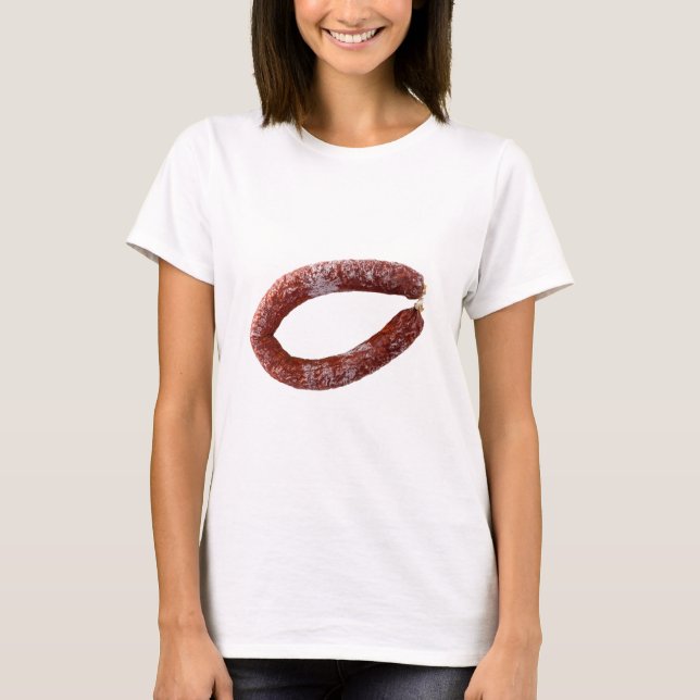 Chorizo-korv isolerad som klippt t-shirt (Framsida)