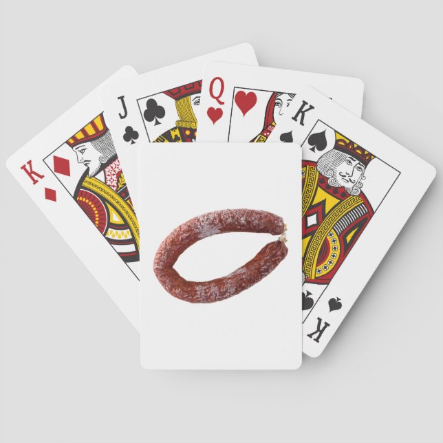Chorizo korv isolerad som skuren kortlek (Baksidan)