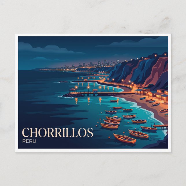 Chorrillos Fiskarnas strand Lima Peru Vykort (Framsida)