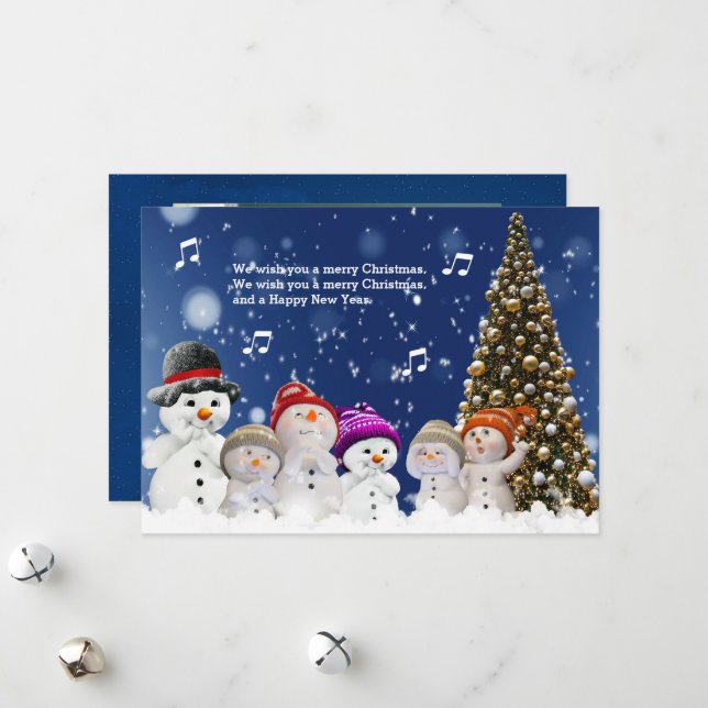 Chorus of Snowmen sing greetings - Personalize Julkort (Fram/Back In Situ)