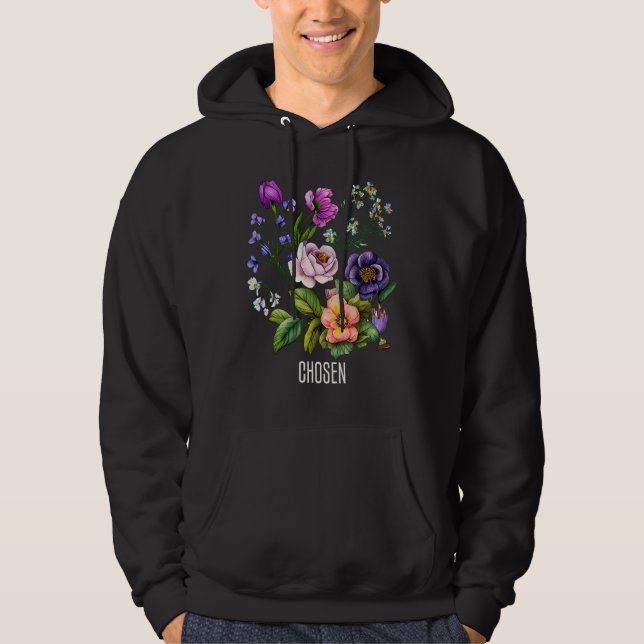 Chosen Floral  for Women Flowers Faith Based Hoodie (Framsida)