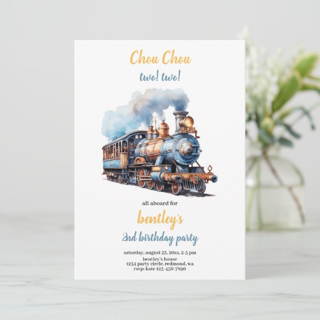chou chou train birthday invitation inbjudningar (Stående Fram)