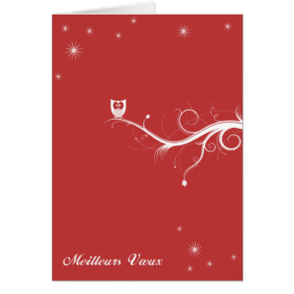 Chouette sur une branche - rouge hälsningskort