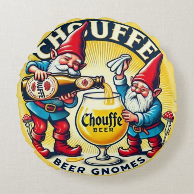Chouffe Beer Gnomes Theme Design Rund Kudde (Framsidan)