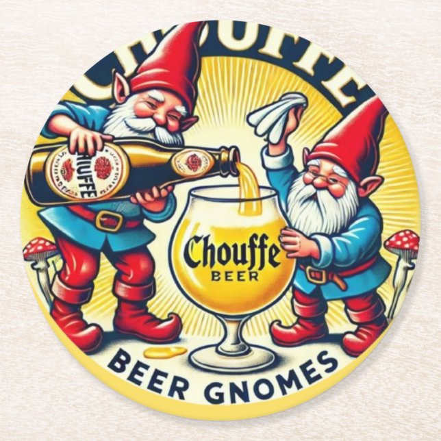 Chouffe Beer Gnomes Theme Design Underlägg Papper Rund (Framsidan)