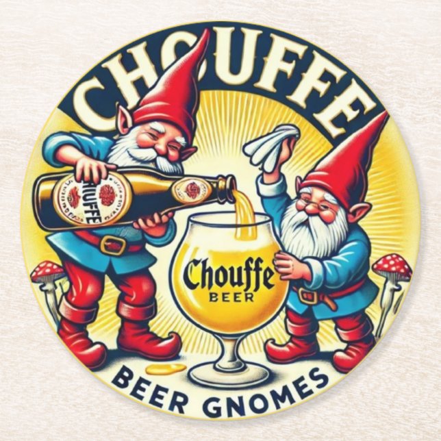 Chouffe Beer Gnomes Theme Design Underlägg Papper Rund (Framsidan)