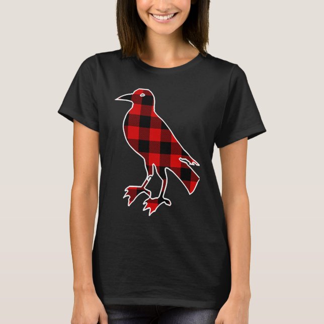 Chough Red Buffalo Plaid Bird Crow Matching PJ Fam T Shirt (Framsida)
