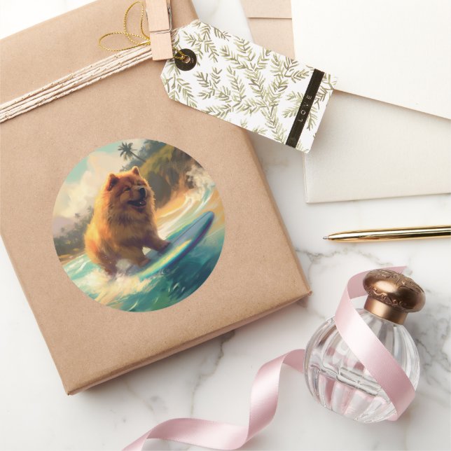 Chow Beach Surfing Painting Runt Klistermärke (Gåvor)