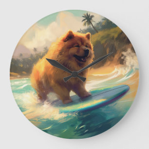 Chow Beach Surfing Painting Stor Klocka