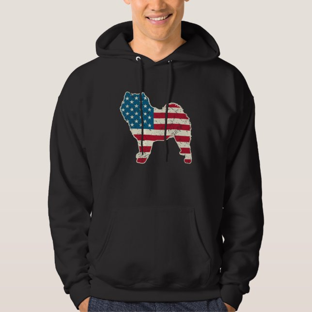 Chow Chow 4th of July Men Women USA American Flag  Hoodie (Framsida)
