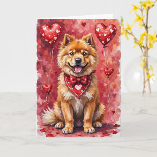 Chow Chow Alla Hjärtans Dag Hund Sitter Med Hjärta Kort