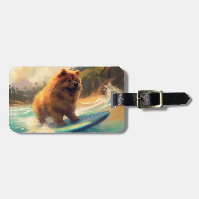 Chow Chow Beach Surfing Målning Bagagebricka (Horisontell Framsida)