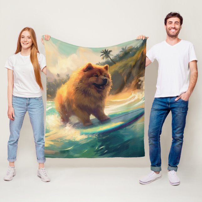 Chow Chow Beach Surfing Målning Fleecefilt (På plats)