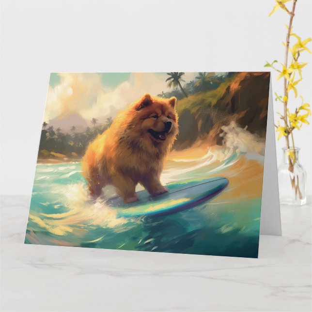 Chow Chow Beach Surfing Målning Kort (Gul blomma)
