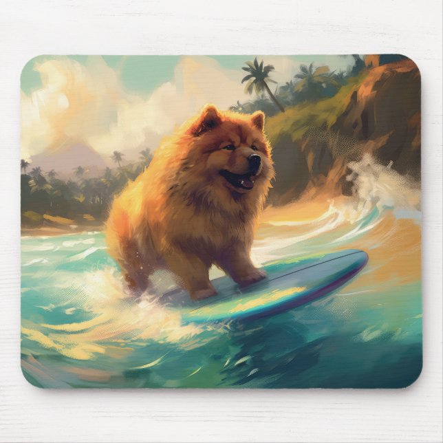 Chow Chow Beach Surfing Målning Musmatta (Framsidan)