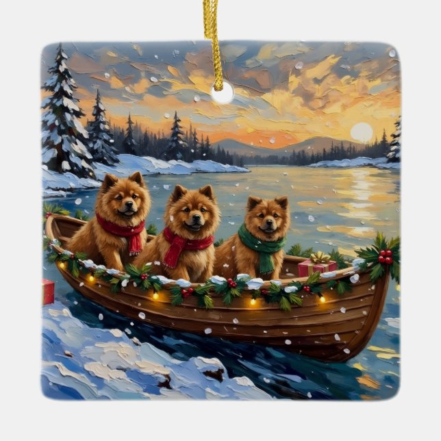 Chow Chow Christmas Boat Holiday Julgransprydnad Keramik (Framsida)