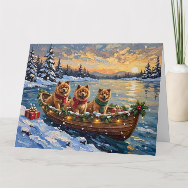 Chow Chow Christmas Boat Holiday Kort (Framsida)