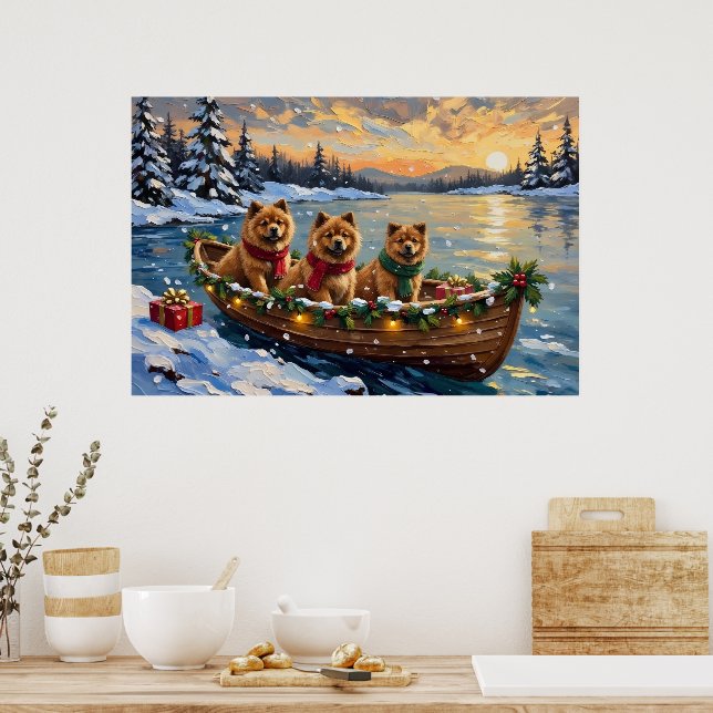 Chow Chow Christmas Boat Holiday Poster (Kök)