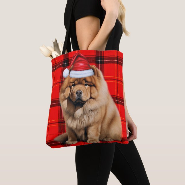 Chow Chow Christmas Dog Red Seasonal Plaid Tygkasse (Närbild)