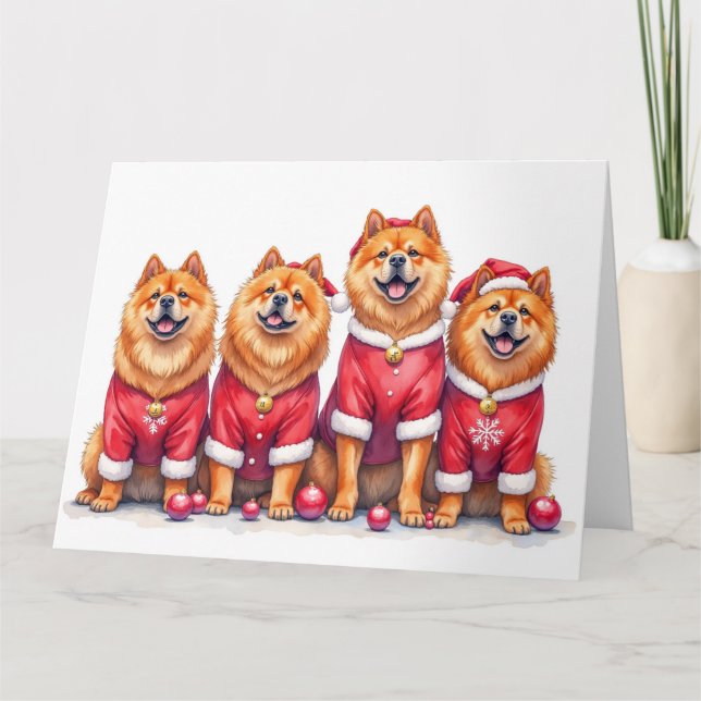 Chow Chow Christmas Dress Santa Hat Kort (Framsida)