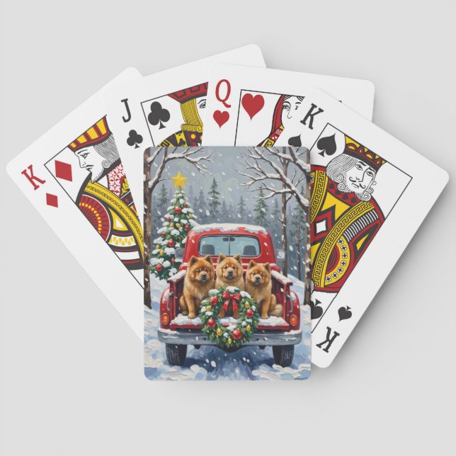 Chow Chow Christmas Red Truck Holiday Casinokort (Baksidan)