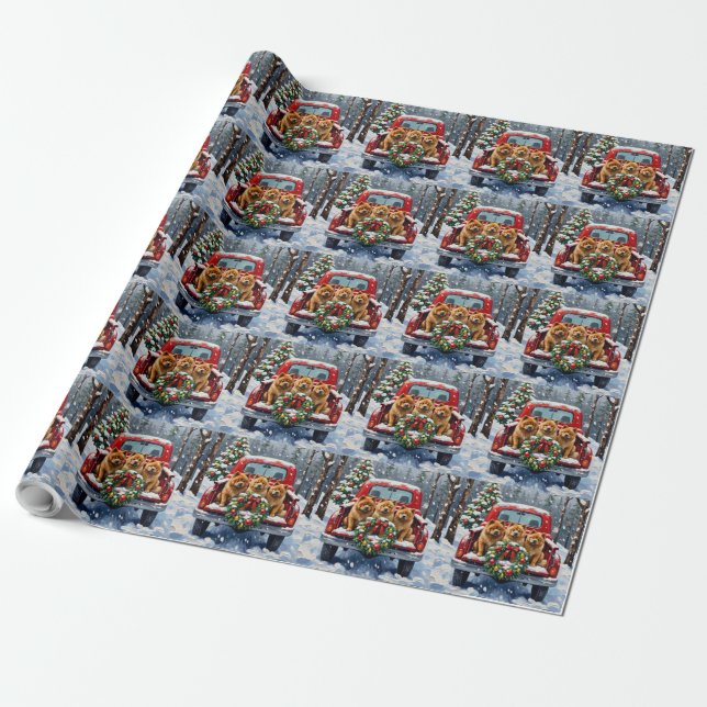 Chow Chow Christmas Red Truck Holiday Presentpapper (Utrullad)