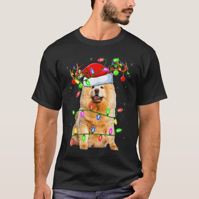 Chow Chow Dog Lover Xmas Lighting Santa Chow Chow  T Shirt (Framsida)