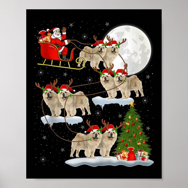 Chow Chow Dog Santa Sleigh Flying Funny Magical Ch Poster (Framsidan)
