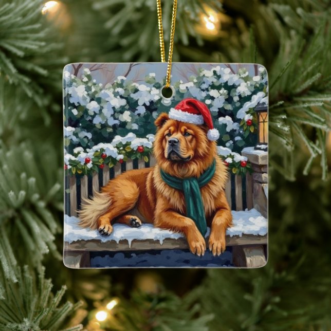Chow Chow Dog Serene Winter Garden Christmas Art Julgransprydnad Keramik (Träd)