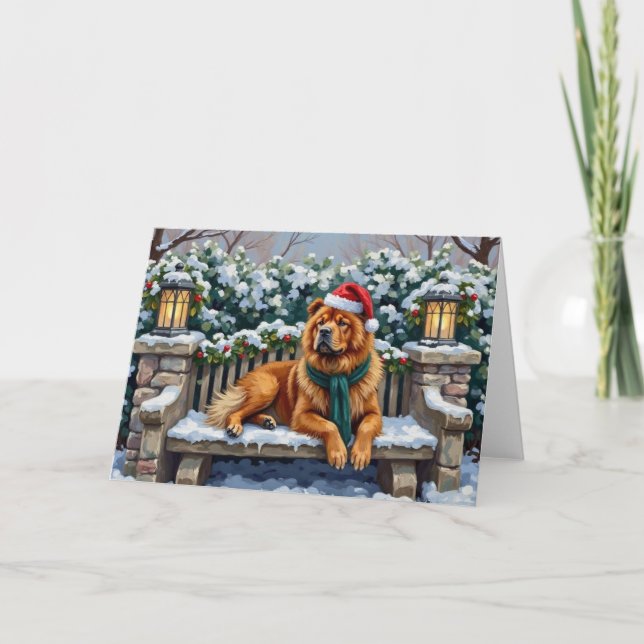 Chow Chow Dog Serene Winter Garden Christmas Art Kort (Framsida)