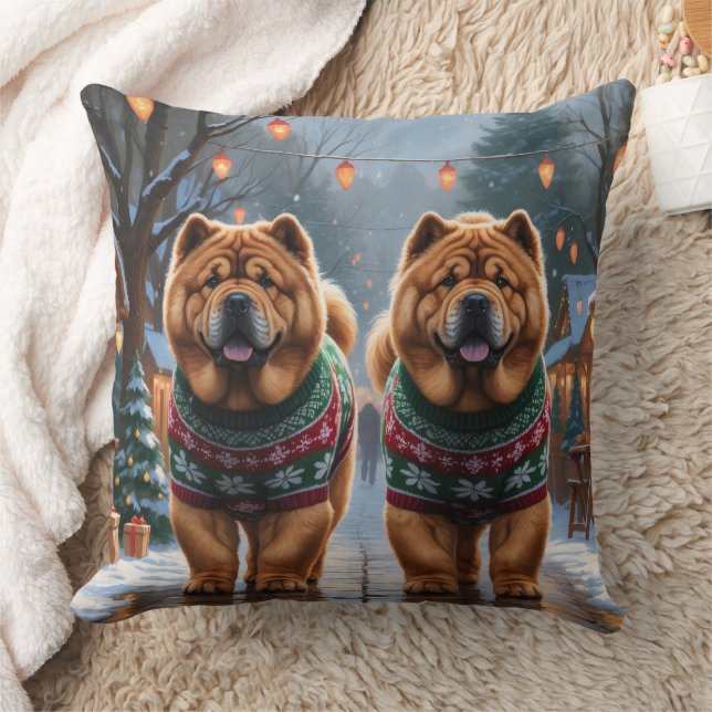 Chow Chow Dogs Christmas Snow Holiday  Kudde (Filt)
