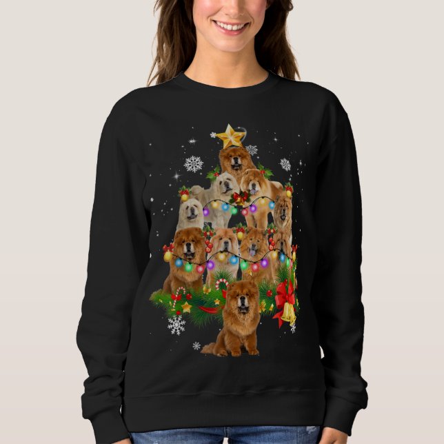 Chow Chow-familjen vid jul Hund Träd Ljus Pajamas T Shirt (Framsida)