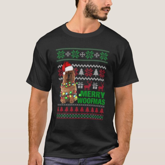 Chow Chow for Merry Woofmas Ugly jul Sweater T Shirt (Framsida)