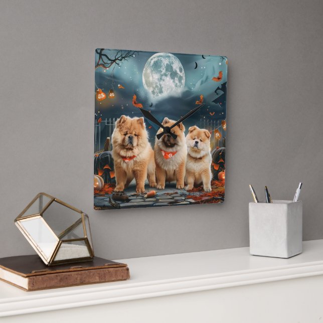 Chow Chow Halloween Kuslig Fyrkantig Klocka (Kontor)