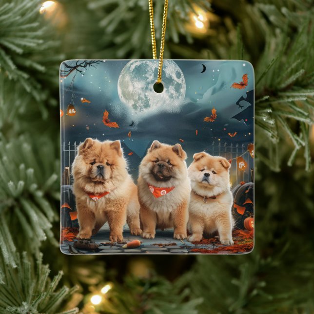 Chow Chow Halloween Spooky Julgransprydnad Keramik (Träd)
