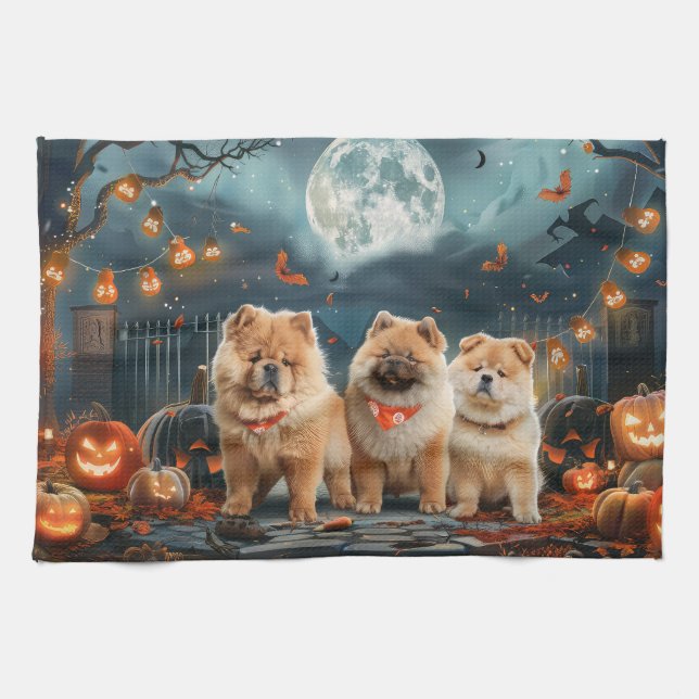 Chow Chow Halloween Spooky Kökshandduk (Horisontell)