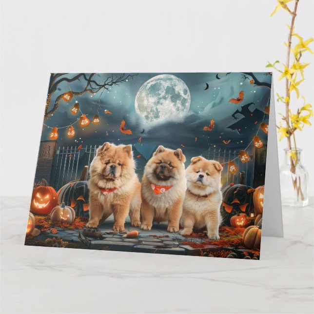 Chow Chow Halloween Spooky Kort (Gul blomma)