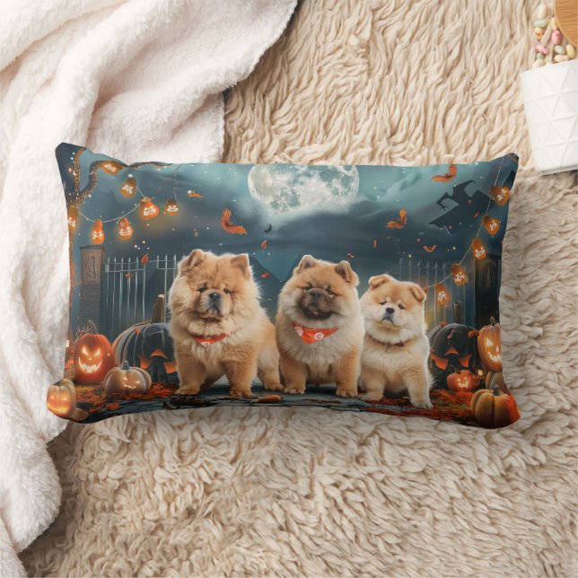 Chow Chow Halloween Spooky Lumbarkudde (Filt)