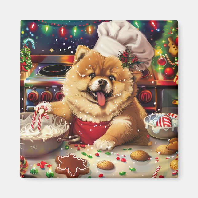 Chow Chow Helgdag Baking: Festive God Jul Magnet (Framsidan)
