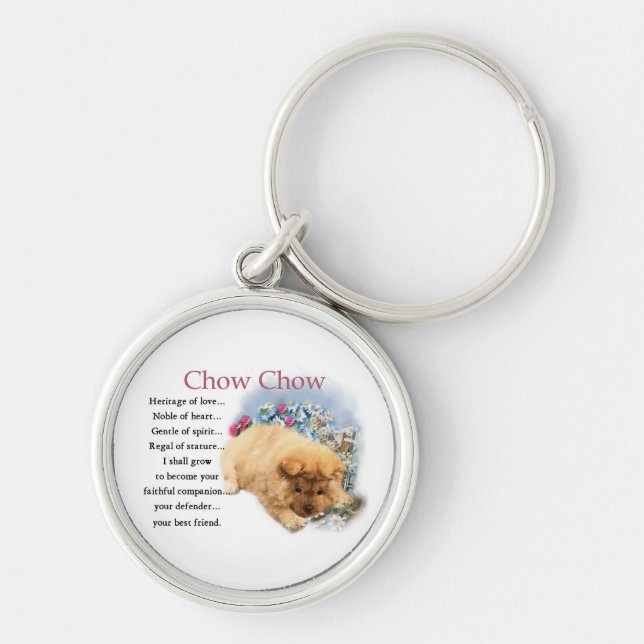 Chow Chow Heritage of Kärlek Rund Silverfärgad Nyckelring (Framsidan)