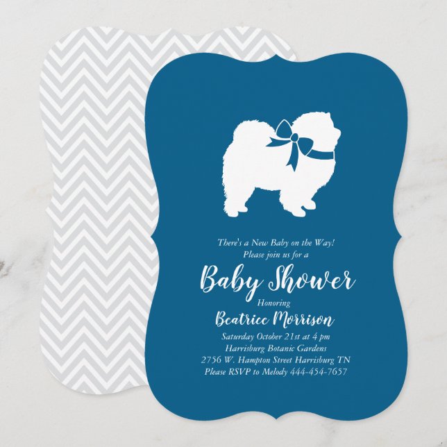 Chow Chow Hund Baby Shower Boy Blue Inbjudningar (Fram/baksida)