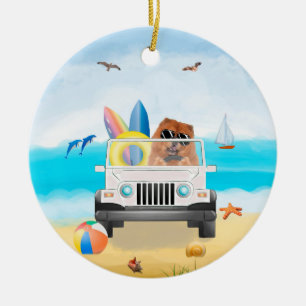 Chow Chow Hund Driving on Beach Julgransprydnad Keramik