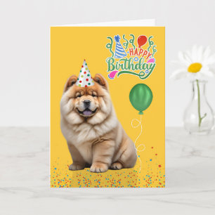 Chow Chow Hund Födelsedagsfest Hatt Gul Födelsedag Kort