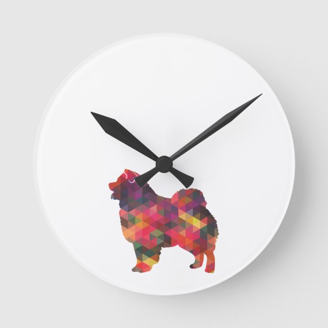 Chow Chow Hund Geometric Mönster Silhouette Multi Rund Klocka (Framsida)