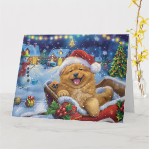 Chow Chow-hund i släd snö jul Kort