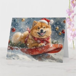 Chow Chow Hund i Släde Låt det Snöa Jul Kort