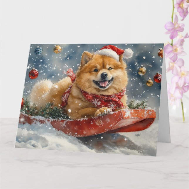 Chow Chow Hund i Släde Låt det Snöa Jul Kort (Orkide)