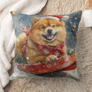 Chow Chow Hund i Släde Låt det Snöa Jul Kudde